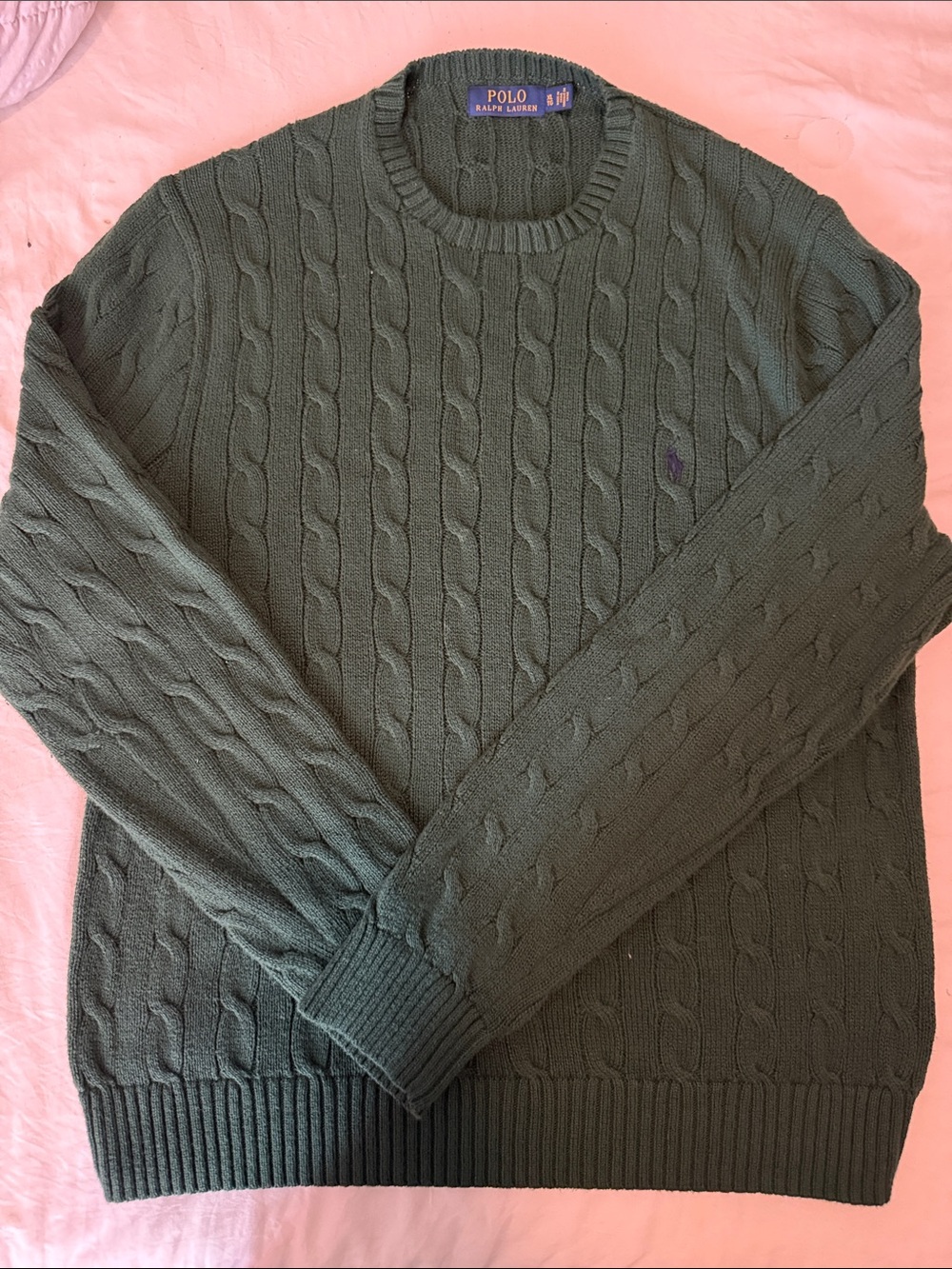 Polo by Ralph Lauren Olive Green Cable Knit Crewneck Sweater